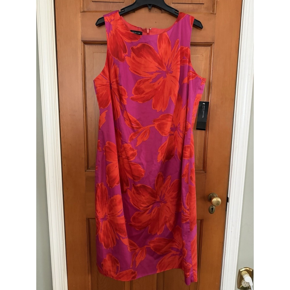 Women's Jones New York Pink & Red Floral Sheath Dress Botanical Print Size 18W